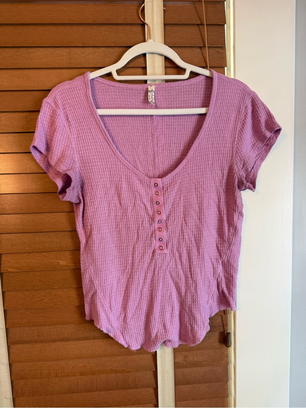 Free People Waffle Henley Crop Top - Lavender Pink
